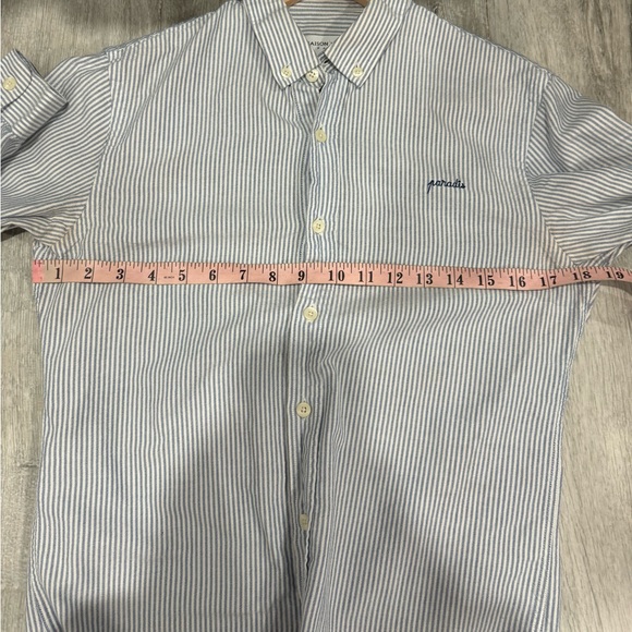 MAISON LABICHE Paris Women’s Blue Striped Button Down Shirt Size Small - Picture 9 of 10